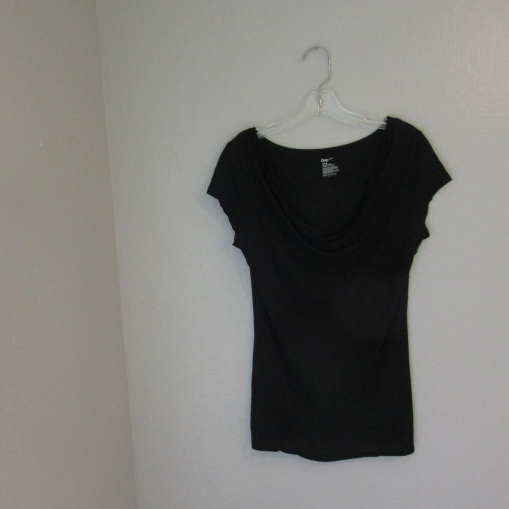 GAP Black Short Sleeve Cowl Neck Pullon XS Top